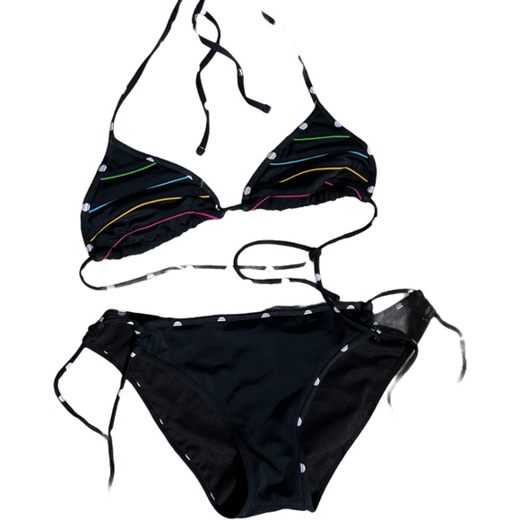 Raisins Other - Raisins Black Polka Dot Neon Striped Bikini Swimsuit Women's Size Small